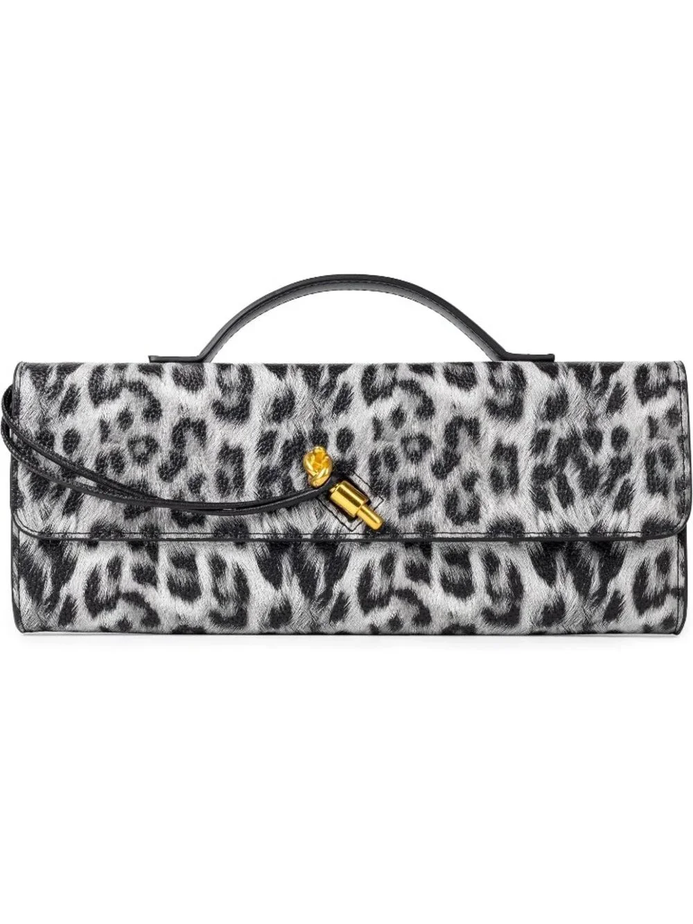 Women Snow Leopard Leather Suede Woven Clutch Purse For Evening Crossbody Bag